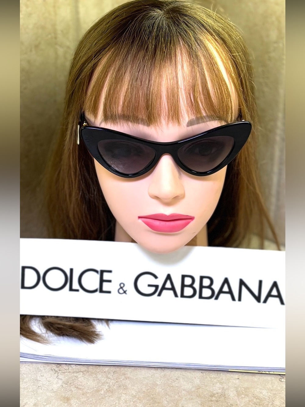 New Dolce & Gabbana DG4368 501/8G Black Cat-Eye Sunglasses with Dark Lenses